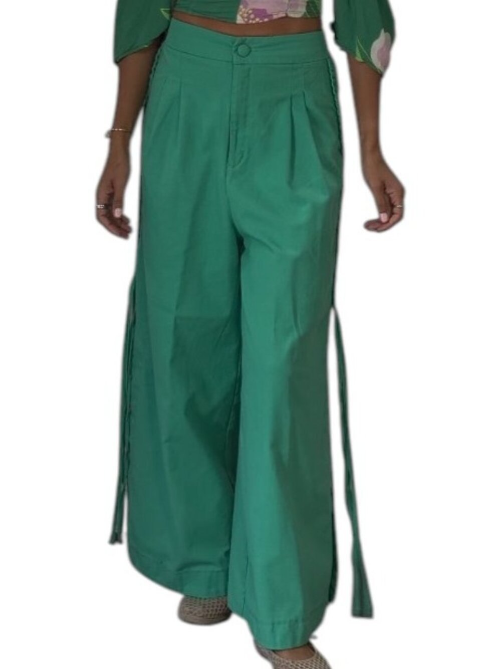 Farm Rio Turquoise Wide Leg Pants Linen Blend Size S